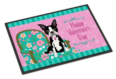 Caroline&#39;s Treasures Happy Valentine&#39;s Day Boston Terrier Indoor or Outdoor Mat 24x36 36 x 24