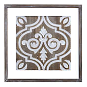 Contemporary Home Living 17" White and Brown Farmhouse Ornate Carved Wood Inlay Tile Wall Design