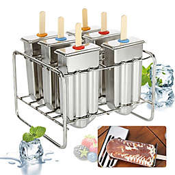 Stock Preferred Stainless Steel Ice Popsicle Mold with 50 Sticks in 6-Pieces Silver