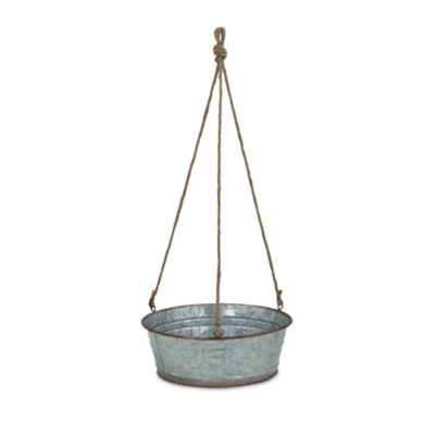 Cheungs Decorative Round Galvanized Metal Rope Hanging Metal Planter - Small