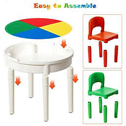 Costway 3-in-1 Kids Activity Table and 2 Chairs Set Includes 300 Bricks