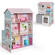 Costway 2-in-1 Freestanding Kids Kitchen Playset Toy House Set