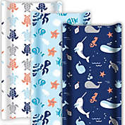 GROW WILD Changing Pad Cover 3-Pack, Soft & Stretchy Fitted Sheet, Ocean Adventure
