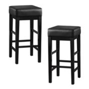 Lexicon Set of 2 Solid Wood 29" Height Square Black Fabric Seat Stool, Espresso Finish
