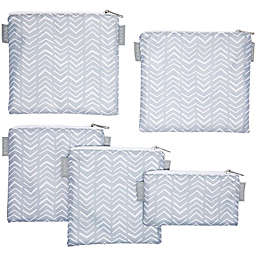 Juvale Set of 5 Grey Chevron Reusable Snack Bags with Zipper, 3 Sizes