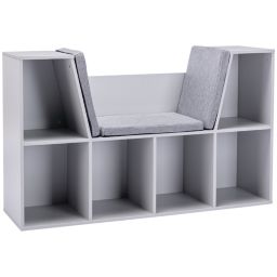 Halifax North America 6-Cubby Kids Bookcase, Reading Nook Organizer with Seat Cushion, Toddler Storage Cabinet Shelf for Playroom Bedroom Grey, 40.5" x 12" x 23.5"