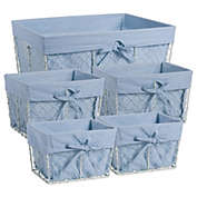 Contemporary Home Living Set of 5 Antique White and Aqua Blue Home Essentials and Collectibles Chicken Wire Baskets, 18"
