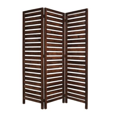 Benjara 3 Panel Foldable Wooden Screen with Louver Pattern, Dark Brown- Saltoro Sherpi