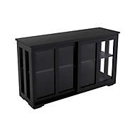 Wlf-Furniture Kitchen Storage Stand Cupboard With Glass Door-Black