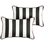 Outdoor Living and Style Set of 2 Black, Red, and White Cabana Classic Canvas Jockey Sunbrella Outdoor Lumbar Pillows 13" x 20"