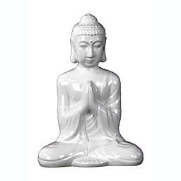 Urban Trends Collection Ceramic Meditating Buddha Figurine with Rounded Ushnisha in Anjali Mudra Gloss Finish - White