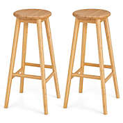 Slickblue Set of 2 Bamboo Backless Pub Barstools with Round Seat and Footrest-Natural