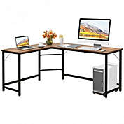 Costway L Shaped Corner Computer Desk Laptop Gaming Table Workstation-Coffee