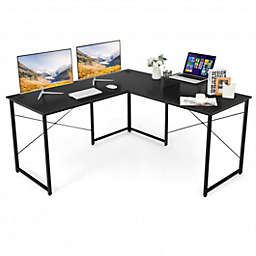 Costway 95 Inch 2-Person L-Shaped Long Reversible Computer Desk with Monitor Stand-Black
