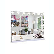 Fenchilin Large Vanity Mirror W/ Lights and Bluetooth Speaker Hollywood Lighted Makeup Mirror with 15 Dimmable LED Bulbs for Dressing Room and Bedroom, Tabletop or Wall-Mounted, Slim Metal Frame White