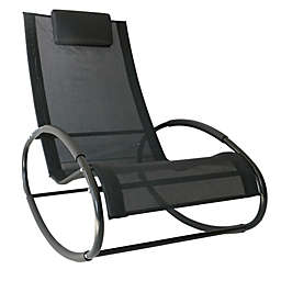 Outsunny Zero Gravity Patio Rocking Chair, Outdoor Lounger with Pillow for Backyard, Living Room, and Poolside, Black