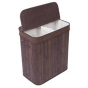 BirdRock Home Bamboo Double Laundry Hamper with Lid and Cloth Liner