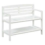 Contemporary Home Living 38" White Solid Large Bench with Back and Shelf