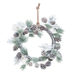 Contemporary Home Living White Wood Christmas Rustic Leaf Wreath -16-Inch, Unlit