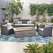 Contemporary Home Living 5pc Gray Contemporary Outdoor Patio 5 Seater Chat Set with Fire Pit 67.5"