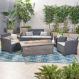 Contemporary Home Living 5pc Gray Contemporary Outdoor Patio 5 Seater Chat Set with Fire Pit 67.5
