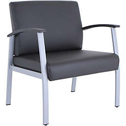 Lorell Big & Tall Healthcare Guest Chair - Vinyl Seat - Vinyl Back - Powder Coated Silver Steel Frame - Four-legged Base - Black, Silver - 1 Each