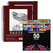 U.S. Art Supply 50 Piece Adult Coloring Book Artist Grade Colored Pencil Set with 2 Packs 9&quot; x 12&quot; Sketch Pads Drawing Paper - Sketching Shading Blending, Fun Kid Activities, Students Adults Beginners