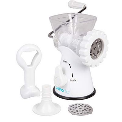 CucinaPro Manual Meat Grinder - Mincer w 2 Stainless Steel Plates, Sausage Attachment, Press, Heavy Duty Suction Base and Dishwasher Safe Design- Make Suasage, Ground Beef, Hamburgers and More