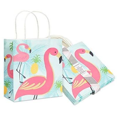 20 Pack Sparkle and Bash Tropical Flamingo 100% Cotton Thank You Drawstring Party Favor Bags 