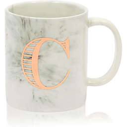 Juvale Rose Gold Letter C Monogram Mug, White Marble Ceramic Coffee Cup (11 oz)