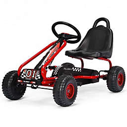 Costway 4 Wheel Pedal Powered Ride On with Adjustable Seat-Red