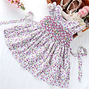 Laurenza&#39;s Girls Purple Floral Smocked Dress