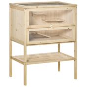 PawHut 3-Tier Wooden Hamster Cage Mouse Rats Small Animals Exercise Play House with 5 Platforms, Natural