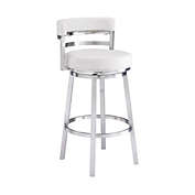 Armen Living Madrid Contemporary 30 Bar Height Barstool in Brushed Stainless Steel Finish and White Faux Leather
