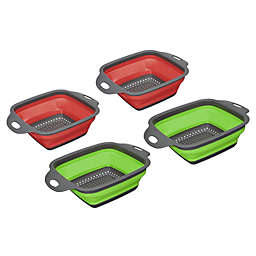 Unique Bargains Collapsible Colander Set, 8 Pieces Silicone Square Foldable Kitchen Food Strainer Suitable for Pasta, Vegetables, Fruits - 4 Large Green 4 Small Red