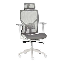 Vinsetto High-Back Ergonomic Office Chair with Breathable Mesh Fabric, Adjustable Headrest, Lumbar Support and Armrest, Movable Seat, Reclining Function, Grey/White