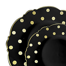 Smarty Had A Party Black with Gold Dots Round Blossom Disposable Plastic Dinnerware Value Set (120 Dinner Plates + 120 Salad Plates)