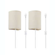 Defong Set of Two Wall Scones, 3 Color Temperatures, Wall lamp with Cord, On/Off Switch, and Fabric linen shade for the bedroom, living room, and more
