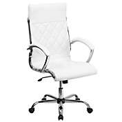 Flash Furniture High Back Designer Quilted White LeatherSoft Executive Swivel Office Chair with Chrome Base and Arms