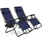 Costway-CA 2 pcs Folding Lounge Chair with Zero Gravity