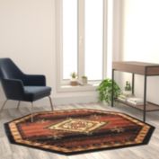 Flash Furniture Mirage Collection Southwestern Style Round 5&#39; x 5&#39; Brown Olefin Area Rug with Jute Backing for Entryway, Bedroom, Living Room