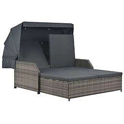 vidaXL 2-Person Sun Lounger with Canopy Poly Rattan Gray
