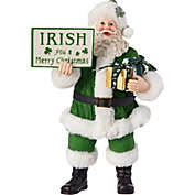 Kurt Adler Fabrich Musical Irish Gift Box and Sign Santa Christmas Figurine, 10.5"