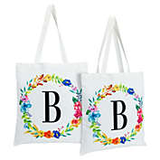Okuna Outpost Set of 2 Reusable Monogram Letter B Personalized Canvas Tote Bags for Women, Floral Design (29 Inches)