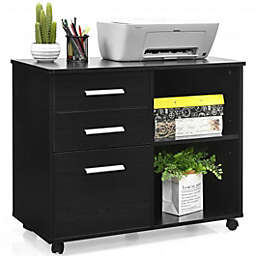 Costway 3-Drawer Mobile Lateral File Cabinet Printer Stand-Black