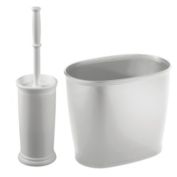 mDesign 2 Piece Plastic Bathroom Set, Bowl Brush and Trash Can