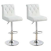 Saltoro Sherpi Adjustable Barstool with Rolled Button Tufted Back, Set of 2, White-