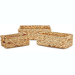 Americanflat Water Hyacinth Storage Baskets with Handle - Set of 3 Different Sizes - Handwoven and Decorative for Organizing at Home - Rectangular Wicker Baskets (Natural Color)