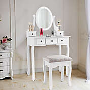 Slickblue Dressing Table Set with Oval Mirror Stool and 5 Storage Drawers