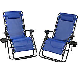 Sunnydaze Oversized Zero Gravity Lounge Chairs & Cup Holder - Set of 2 - Navy Blue